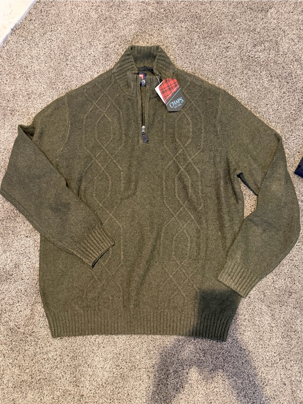 Chaps Olive Cable-Knit Half-Zip Cardigan Sweater